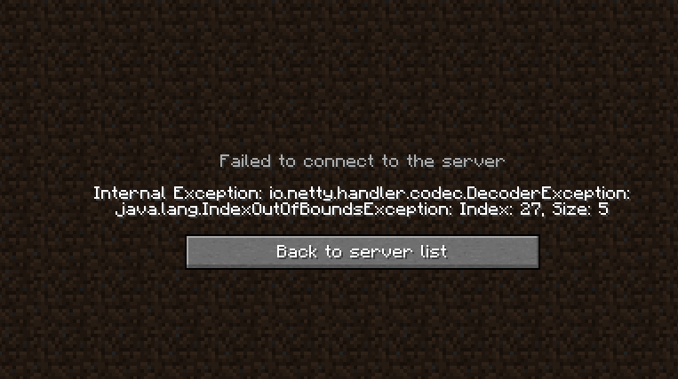 İnternal Exception: io.netty.handler.codec.DecoderException: java.lang.IndexOutOfBoundsException: Index: 27, size: 5