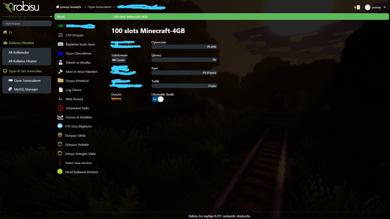 rabiusu server açma